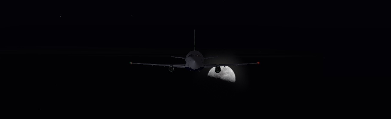 Vuelo nocturno CUN-CPE, 737-200 a contraluz de la luna.